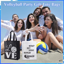 Wesnoy 48 PCS Volleyball Gift Bags Bulk Reusable Non Woven Volleyball Party Favors Tote Treat Candy Bags with Handles for Sports Theme Birthday Party Team 9.84 x 7.87 inch