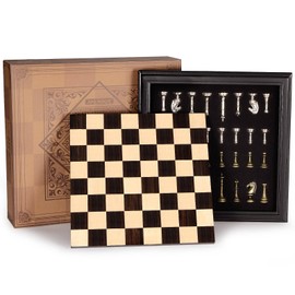 AMEROUS 12.5 inches Wooden Chess Set with Metal Chess Pieces，Classic Board Game w/ 2.5'' King/Storage for Chessmen/Instructions, Chess Sets for Adults, Kids, Beginner
