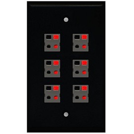 RiteAV 6 Port Speaker Jack Single Gang Wall Plate for Home Theater - Black