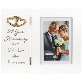 Malden International Designs 50th Anniversary 4x6 Hinged Picture Frame with Sentiment and Metal Attachment Still in love after all these years Quality MDF Wood White