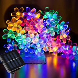 Aofonchy Solar String Lights Garden, 12M/ 39Ft 100LED Blossom Fairy Lights Outdoor IP65 Waterproof Solar Garden Flower String Light, 8 Modes Flower Lights for Patio Tree Yard Lawn Christmas Party