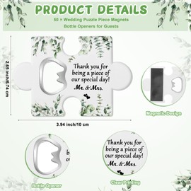 Beeveer 50 Set Wedding Thank You Gifts for Guests Magnetic Puzzle Piece Shaped Bottle Openers with Thank You Cards and Organza Bags Wedding Magnet Bottle Opener for Bridal Shower Party Souvenirs