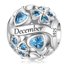 MICOO 925 Sterling Silver Birthstone Charms Bead Charms for Bracelet and Necklace Four Leaf Clover Birthstone Charms Jewelry Gift for Women