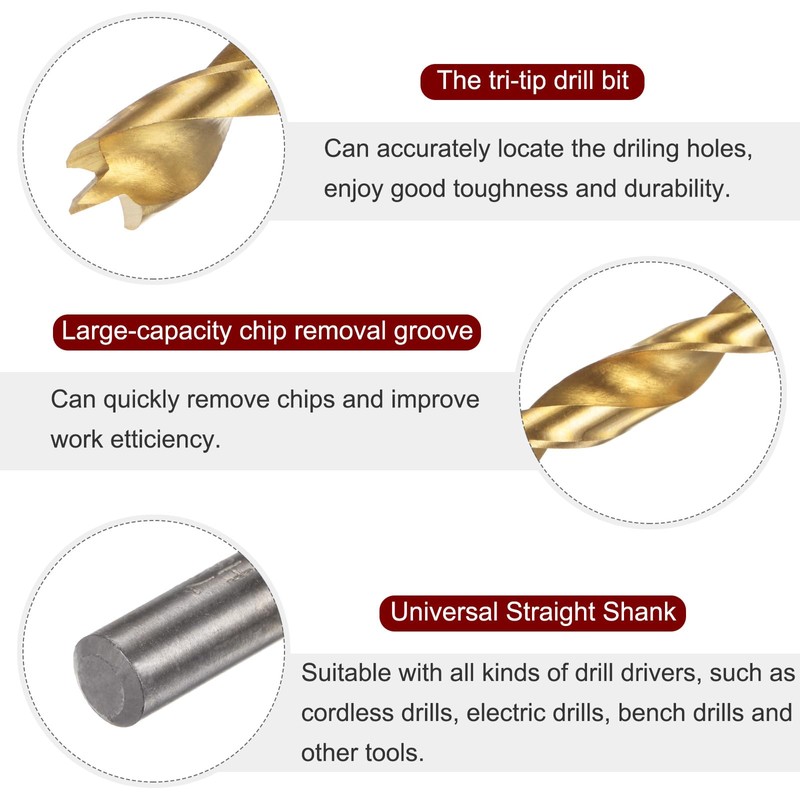 HARFINGTON Brad Point Drill Bit 7.5mm(19/64") Dia Straight Round Shank