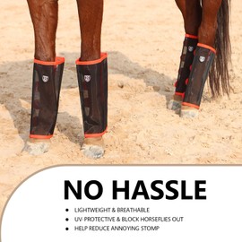 Harrison Howard Loose-Fitting Horse Fly Leggings Breathable, Tear-Resistant Fine Mesh Leg Guards Stay-on Comfortable Fly Boots (Set of 4) Orange Large