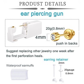 QWALIT Silver Disposable Ear Piercing Kit Gold Ear Piercing Gun Kit Disposable Self Piercing Earring Gun with Earring Piercing Kits at Home