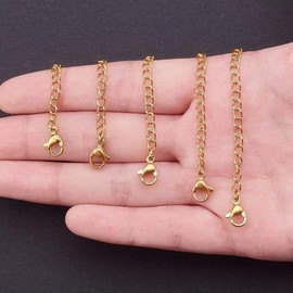 GBSTORE - Juego de 5 cadenas extensoras de collar de acero inoxidable de diferentes tamaños con cierres de langosta, extensores de collar de joyería para hacer joyas de bricolaje (dorado)
