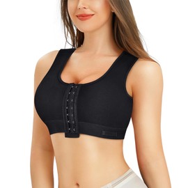 BRABIC Women Front Closure Post Surgery Compression Everyday Bras for Mastectomy Support with Adjustable Straps Wirefree Black(X-Large, Black)