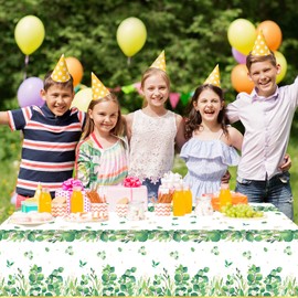 4 Pack Sage Green Eucalyptus Leaf Tablecover Sage Greenery Tablecloth Plastic Green Leaves Rectangular Greenery Table Cloths for Neutral Baby Shower Birthday Jungle Wedding Party Supplies 86 x 51 IN