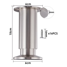 INMOZATA 4x Furniture Legs 15cm Adjustable Legs with Screw, 0-15mm Height Adjustable Replacement Sofa Legs Bed Legs for Cabinet Table Chair Adjustable Furniture Feet, Stainless Steel
