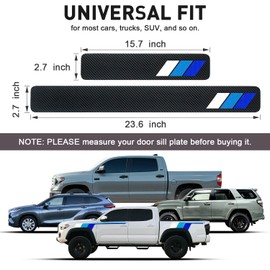 Tricolor Door Sill Protectors for Toyota Tacoma TRD 4Runner Tundra Rav4 Highlander Accessories, Carbon Fiber Door Sill Plate Guard, Retro Stripe Door Sill Stickers(White/Blue/Dark Blue)