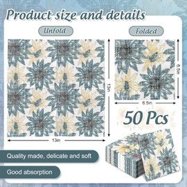 Generic AnyDesign 50Pcs Blue Sunflower Paper Napkins Rustic Floral Disposable Luncheon Napkins Decorative Dinner Napkin for Summer Home Party Table Decor