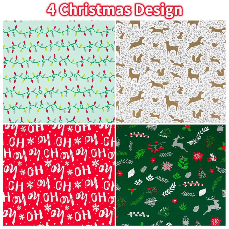 Christmas Wrapping Paper (4 Rolls: 148 sq. ft. ttl) Reindeer,