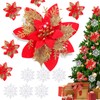 EJunee 12 Pcs Christmas Glitter Poinsettia Flower, Artificial Christmas Tree