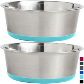 Gorilla Grip Set of 2 Dog Bowls, Heavy Duty Metal Food and Water Bowl for Feeding Dogs and Cat, Dishwasher Safe, Rust Resistant Stainless Steel, BPA Free Rubber Base, Holds 2 Cups (16 fl oz) Turquoise