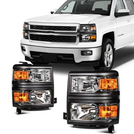 SCITOO Headlights for 2014 2015 for Chevy Silverado 1500 Black Housing Amber Reflector Pair Headlight Assembly GM2502389