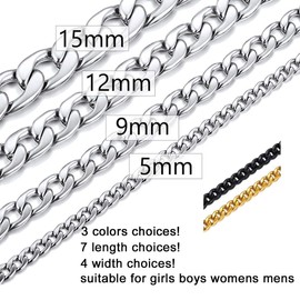 Mens Chain Necklace Huge Curb Chain Necklace High Polished Stainless Steel 15MM 20inches
