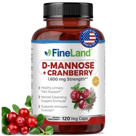 FineLand D-Mannose + Cranberry – 1600mg per Serving – 120 Vegan Capsules – Urinary Tract & Bladder Health Support – Non-GMO, Gluten-Free, Made in USA