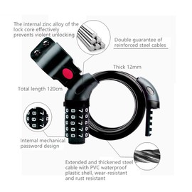 Voarge Bike Lock Combination 5-Digit, High Security Bicycle Chain, Codes Combination Lock for Bike Cycle Moto Door Gate Fence