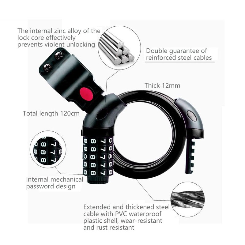 Voarge Bike Lock Combination 5-Digit, High Security Bicycle Chain, Codes