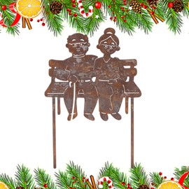 DragonX2 Old Couple Rust Stakes Grandma and Grandpa Figures Garden Decoration with Rust Patina Grandma and Grandpa on Bench Made of Sturdy Iron Rust Decoration Garden Decoration for Christmas Garden