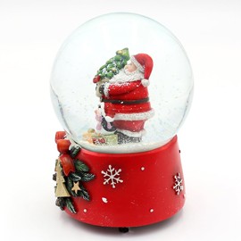 Dekohelden24 Snow globe Santa with penguin on Christmas base with musical mechanism, melody Feliz Navidad, L/W/H/Ø ball 10 x 10 x 15 cm, diameter 10 cm.