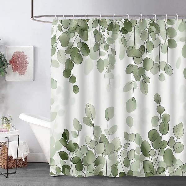VANZEV Sage Green Eucalyptus Shower Curtain,Eucalyptus Leaves Decor, Modern Botanical