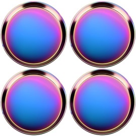 SiliFine 4 Pcs 9 Inch Stainless Steel Plate for Kids Metal Toddler Dinner Plates Colorful Reusable Non Toxic Dishes for Baby Camping Party Serving, Dishwasher Safe (Rainbow)