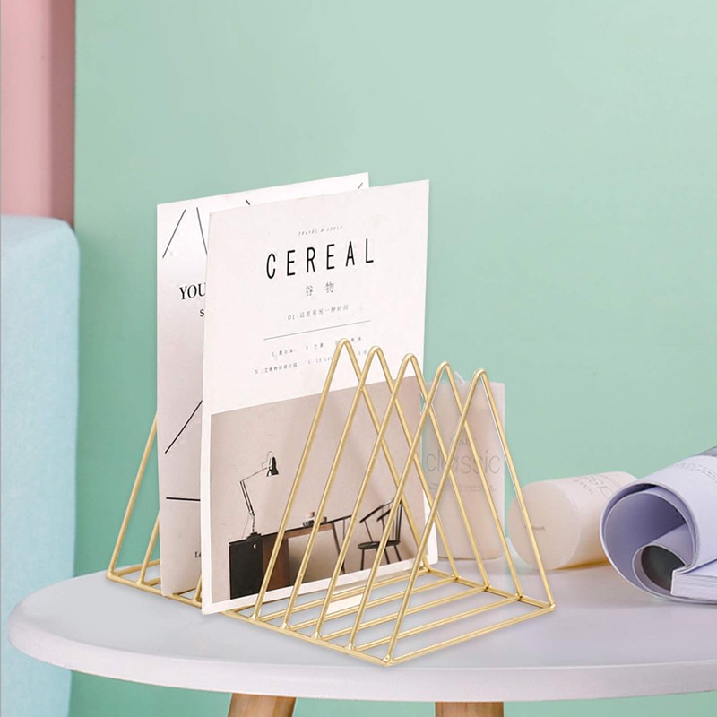 Jinlaili Newspaper Rack Metal Magazine Stand Gold, 9 Slots Triangle