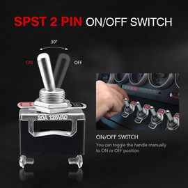 MICTUNING Professional Rocker Toggle Switch - Heavy Duty SPST 2 Pin ON-Off Switch Metal Bat 15A 250V 20A 125V Waterproof Boot Cap Cover for Car Auto Boat - 6 Pack