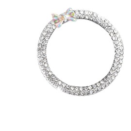 Merdege Ignition Switch Button Decorative Ring, Bling Bow Design Metal One-Point Start Switch Ring, Universal for Most Cars (White)