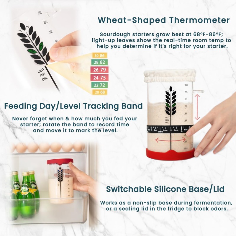 Sourdough Starter Kit - 38oz, with Cookbook, Measuring Cup, Spatula,