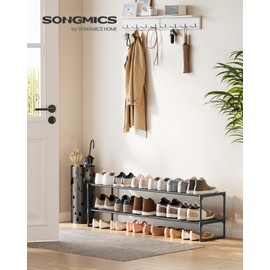 SONGMICS Shoe Rack, 2-Tier Shoe Organizer, Metal Storage Shelf, Upright or Upside Down, for 15-18 Pairs, Stackable, for Entryway, 11.8 x 46.1 x 13.4 Inches, Black ULSA032B01
