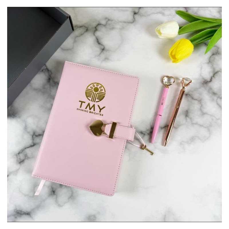 TMY Pink Heart Lock Diary Set – 288 Pages, 22×15×2.5
