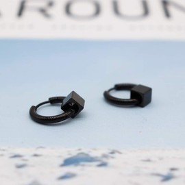 Mens Hoop Earrings With Cross Feather Cone Ball Chain Dangle Black Silver 316L Stainless Steel Punk Hip Hop Rock Gothic Style Kpop Earrings For Men Women (Black-2)