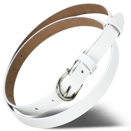 Harewith Women's Belt, Genuine Leather, Thin Belt, Golf Suit, Adjustable Length, Soft, Lightweight, white, Free size