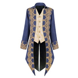 Crubelon Men Steampunk Medieval Jacket Gothic Victorian Frock Coat Uniform (Blue, XX-Large)