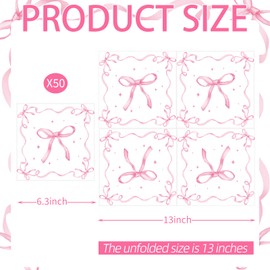 50 Pack Pink Ribbon Bow Paper Napkins, Disposable Coquette-Inspired Bow Cocktail Napkins for Girls Birthday, Sweetie-Soirées, Baby Shower, Bridal Shower, Bachelorette, and Tea Party Decorations