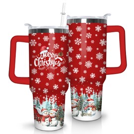 qoepfnsh Christmas Tumbler 40 oz Christmas Tumblers with Handle and Straw Farmhouse Red Snowman Stainless Steel Insulated Coffee Cups Mugs Christmas Gifts Stuff Decor for Women Girls