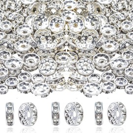 1000Pcs 6mm Sparkling Crystal Spacer Beads, Crystal Rhinestone Spacer Beads Flat Round Loose Bead for Jewelry Bracelets Making Decorations (Silver)