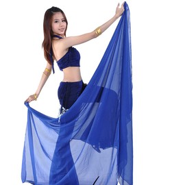 XChangeFun 98in x 47in 100% Chiffon Hand Scarf Belly Dance Scarf Throwing Chiffon Hand Scarf Belly Dance Costume Outfit Scarf (Dark Blue)