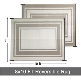 RURALITY Outdoor Rugs 8x10 Waterproof for Patios Clearance,Plastic Straw Mats for Backyard,Porch,Deck,Balcony,Reversible,Geometric