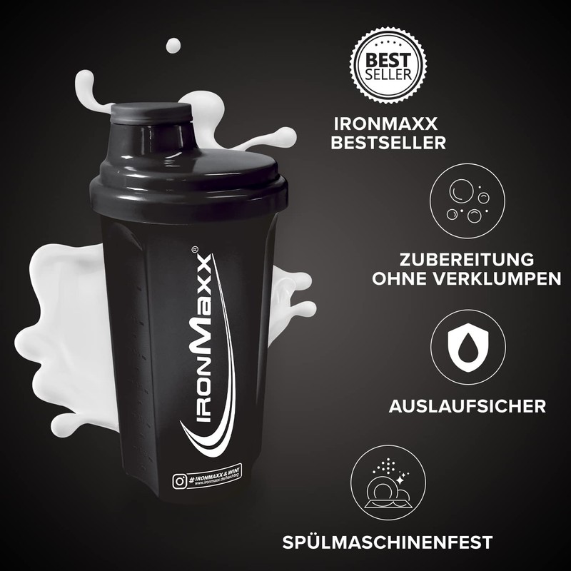 IronMaxx Protein Shaker with Screw Cap, Black / Brown, 700
