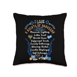 Vintage 8 Nights of Hanukkah Retro Menorah Latke Dreidel Throw Pillow