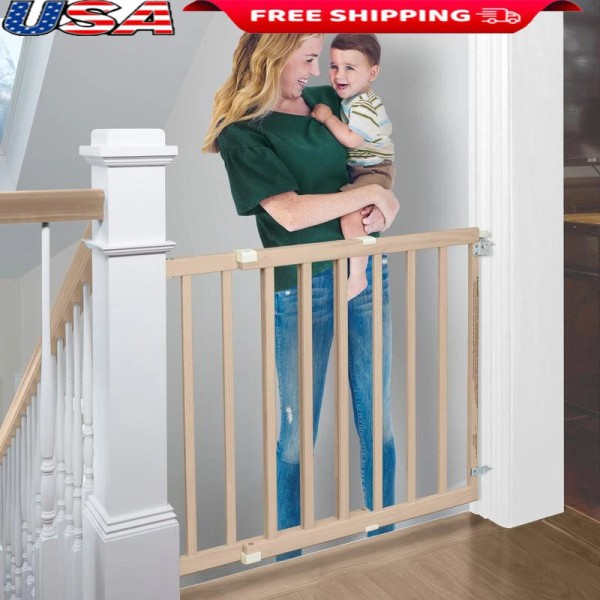 Wood Child Safety Gate 30in High Extra Wide Baby Safety