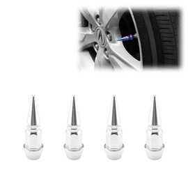 TVC20 Silver 4pcs Long Spike Spiked Tire Valve Stem Caps Metal Thread Wheel Tires