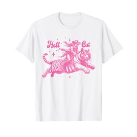 Hell Cat Cowgirl Riding Tiger Vintage T-Shirt