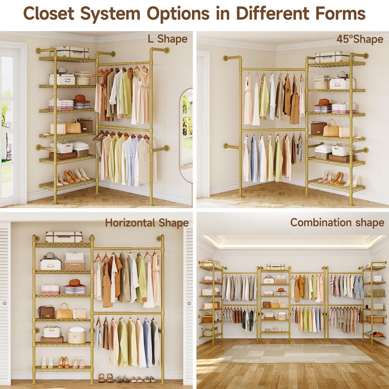 L2 Wall Mounted Closet System, Industrial Pipe Clothing Rack Clothes