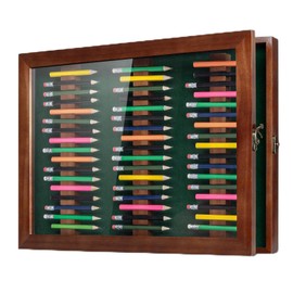 Golf Pencil Display Case Holds 51 Round or Octagonal Golf Pencils Wood Wall Mount Clear Display Case with Acrylic Dust UV Cover