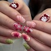 Press on Nails Medium Square MABKJLF 3D Floral Fake Nails